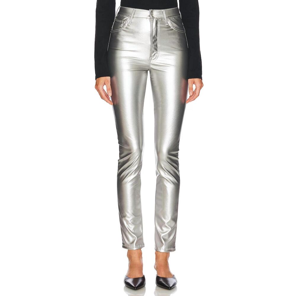 NEW MOTHER high waisted rail skimp jeans in silver
